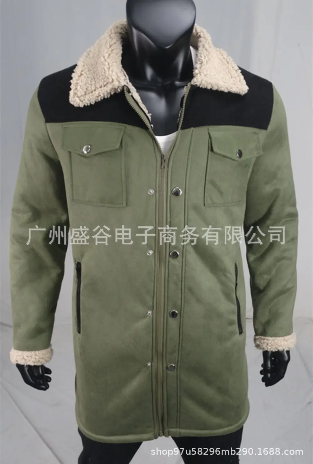 2025 autumn and winter men's coat suede color matching jacket multi-pocket zipper coat streetwear denim jacket men