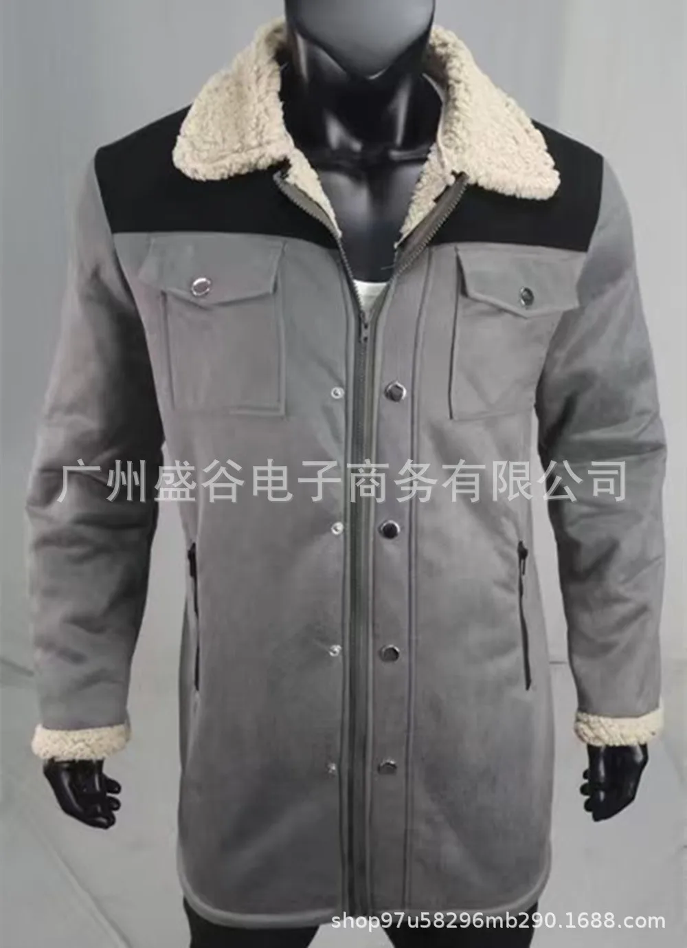 2025 autumn and winter men's coat suede color matching jacket multi-pocket zipper coat streetwear denim jacket men