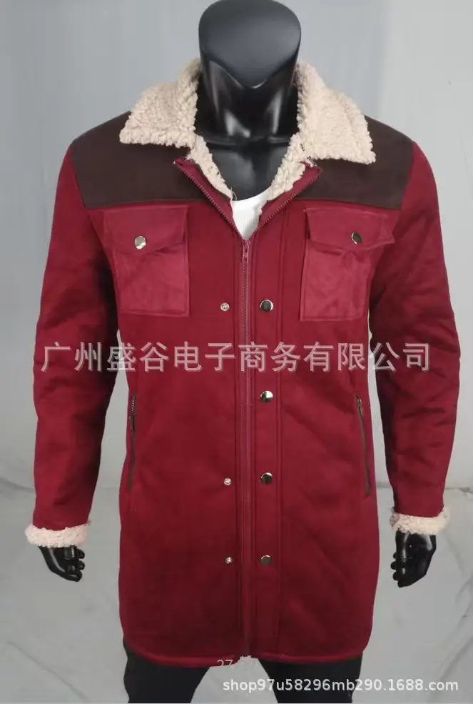 2025 autumn and winter men's coat suede color matching jacket multi-pocket zipper coat streetwear denim jacket men