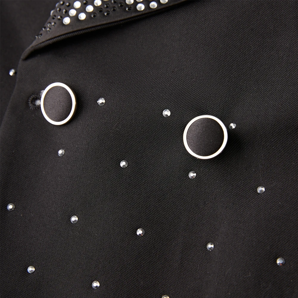 Men Black Double Breasted Tuxedo Suit 2 Pieces Silver Embroidery Rhinestone Shawl Lapel Slim Fit Jacket Pants Set Wedding Groom Blazer For Party Prom