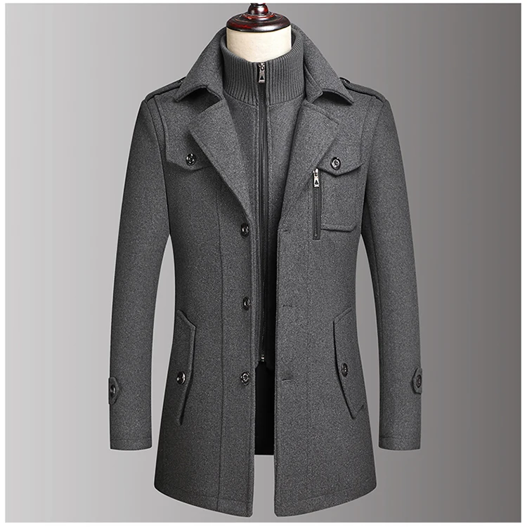 Men's Double Collar Wool Coat Fashion Handsome Autumn Winter Business Style High Quality Middle-aged Men's Fashion Woolen Coat