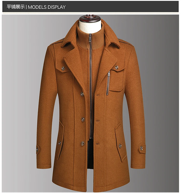 Men's Double Collar Wool Coat Fashion Handsome Autumn Winter Business Style High Quality Middle-aged Men's Fashion Woolen Coat