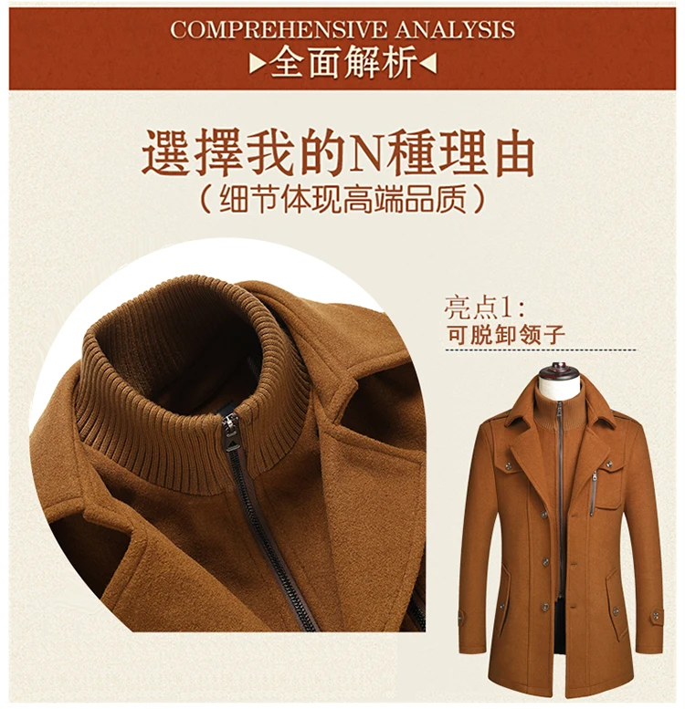 Men's Double Collar Wool Coat Fashion Handsome Autumn Winter Business Style High Quality Middle-aged Men's Fashion Woolen Coat