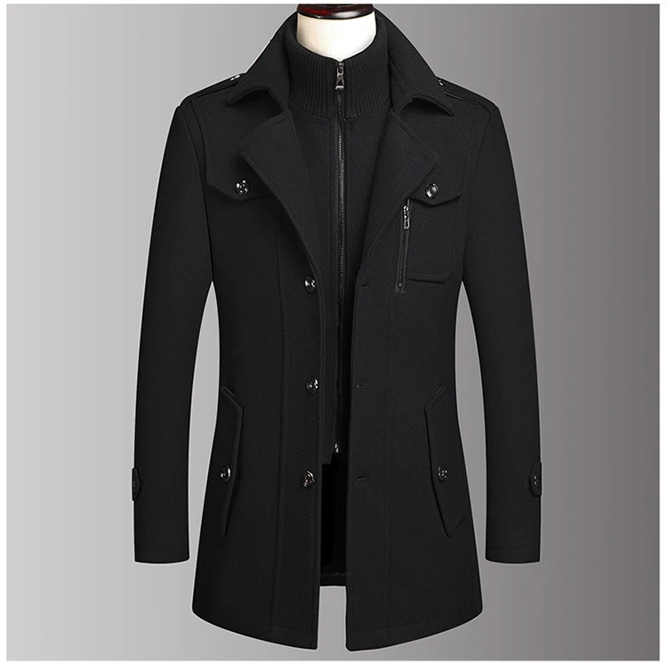 Men's Double Collar Wool Coat Fashion Handsome Autumn Winter Business Style High Quality Middle-aged Men's Fashion Woolen Coat