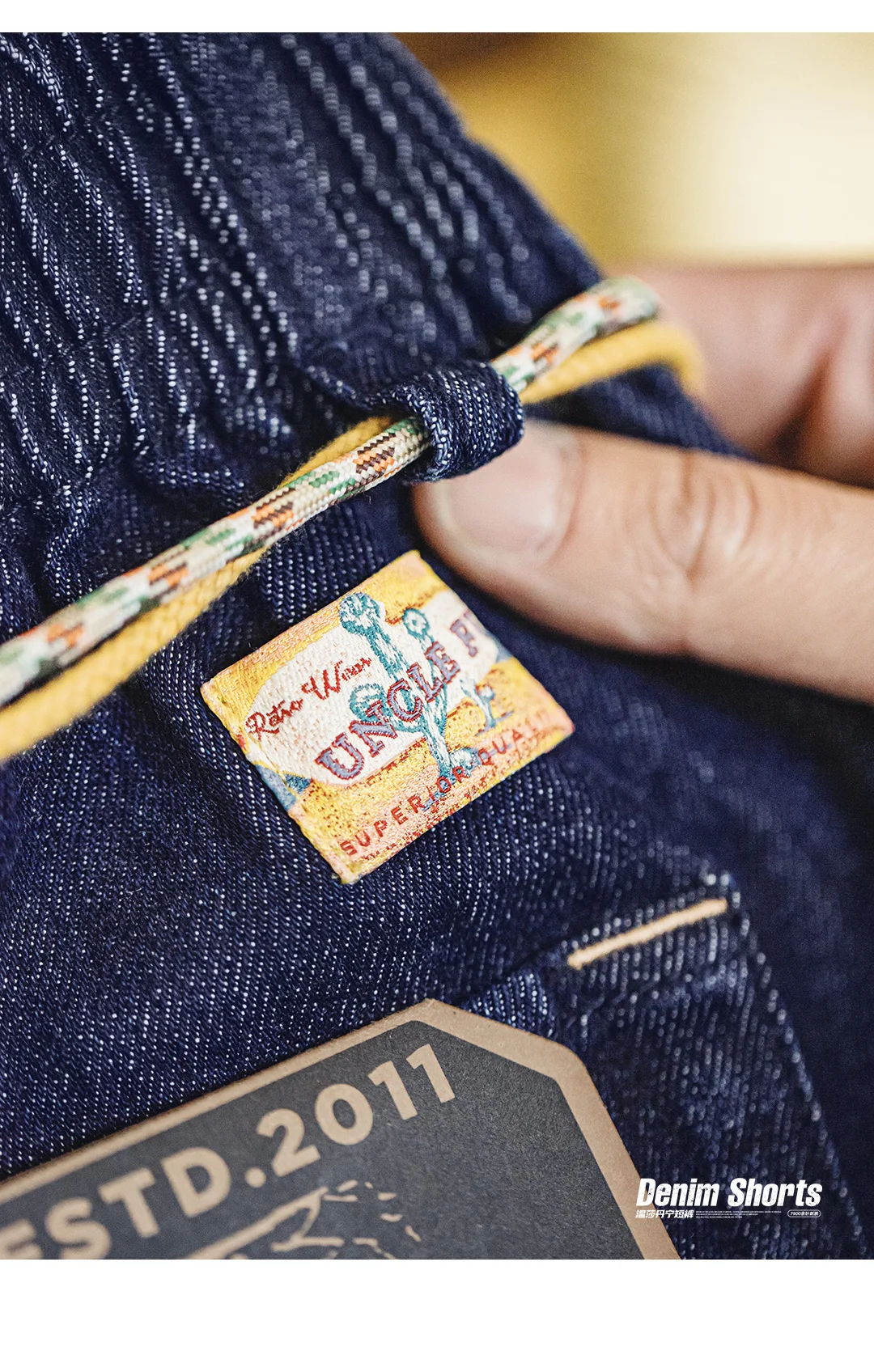Maden Men's Washed Denim Blue Jean Shorts American Retro Workwear Embroidered Straight Five Inch Thin Casual Summer Bottoms