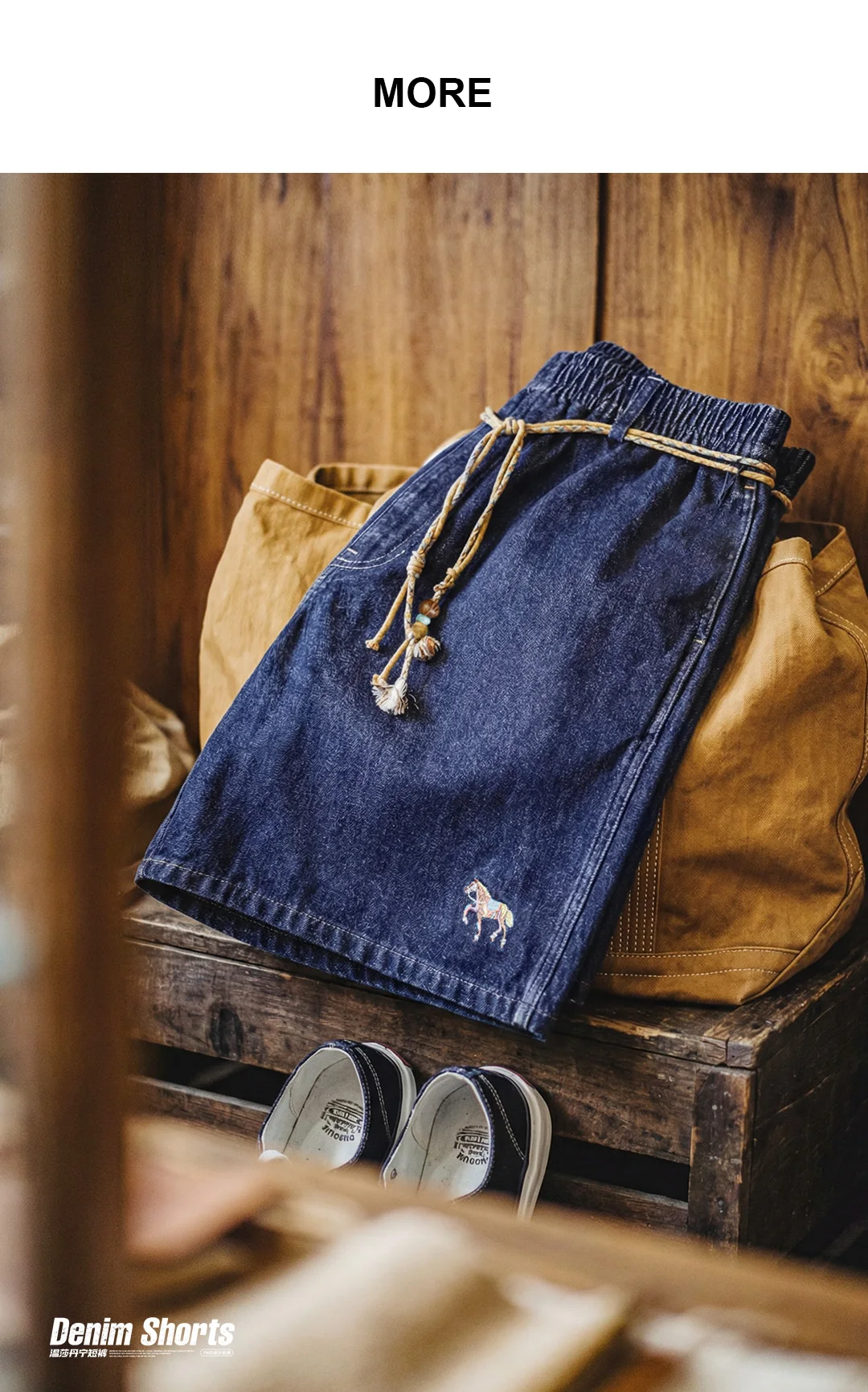 Maden Men's Washed Denim Blue Jean Shorts American Retro Workwear Embroidered Straight Five Inch Thin Casual Summer Bottoms