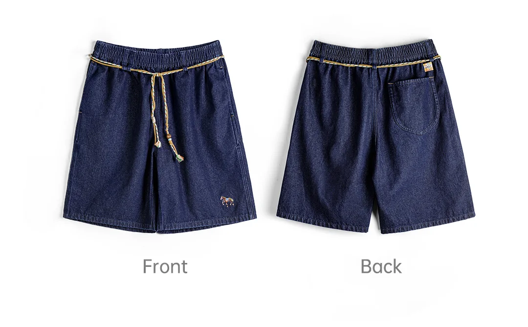 Maden Men's Washed Denim Blue Jean Shorts American Retro Workwear Embroidered Straight Five Inch Thin Casual Summer Bottoms