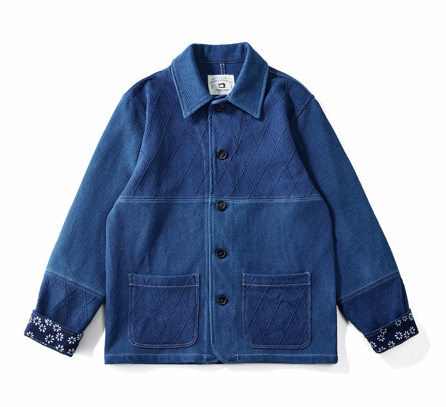 Vintage Indigo Jacket Men French Workwear Cargo Tooling Jacket Autumn Winter Blue Dyed Kendo Fabric Multi-pocket Cardigan Coat
