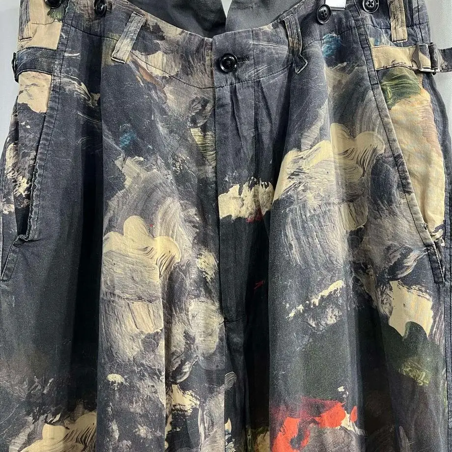 TOP-YAMAMOTO ® Printed Casual Pants for Women - Loose Fit with Wide Cuffs - Black Tie-Dye - Retro Style