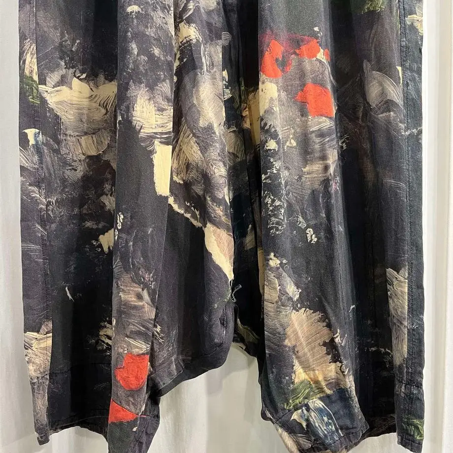 TOP-YAMAMOTO ® Printed Casual Pants for Women - Loose Fit with Wide Cuffs - Black Tie-Dye - Retro Style