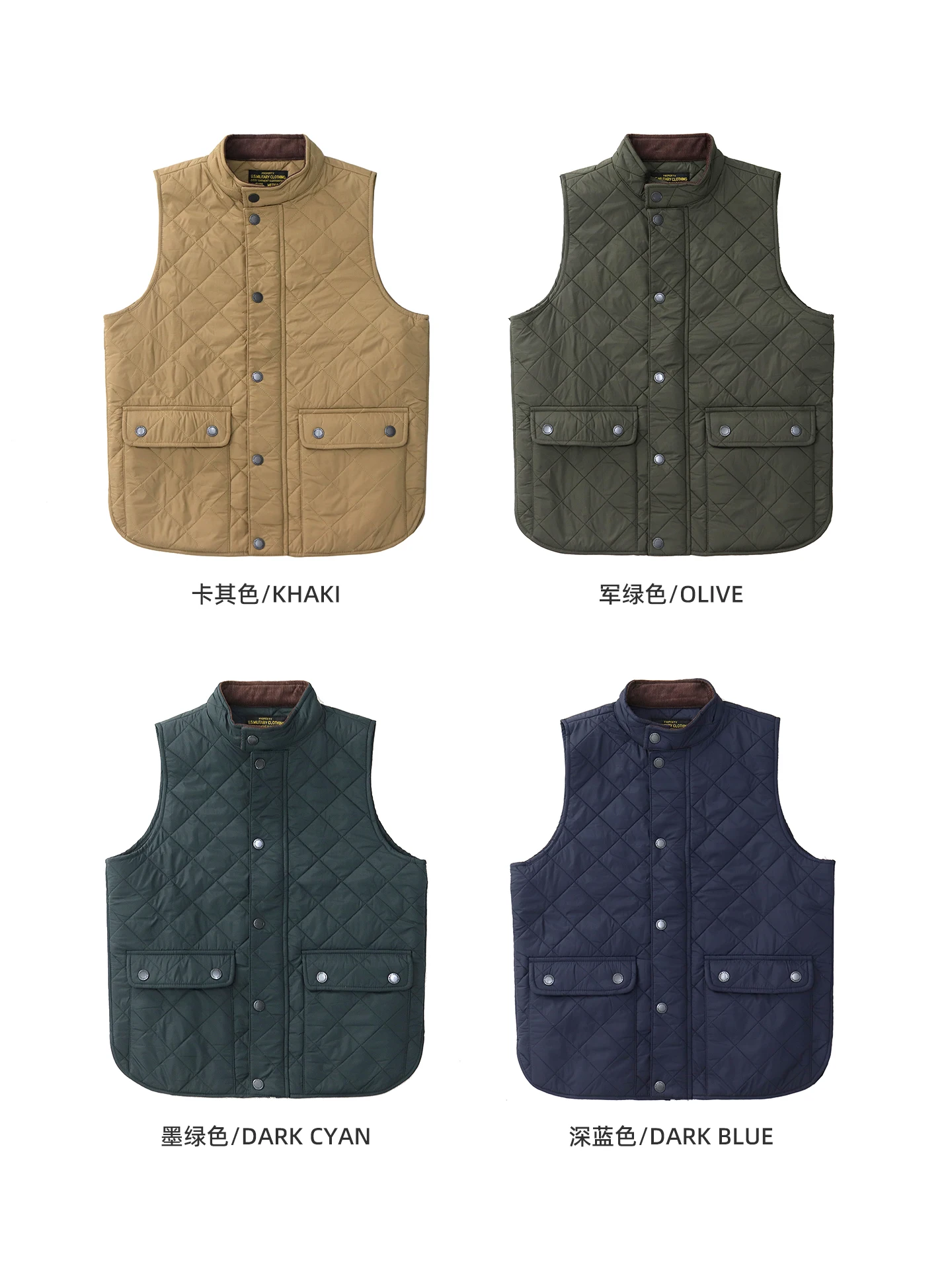 2026 Winter New American Retro Long Sleeve Dom Quilted Vest Men's Polo Style 100% Polyester Thick Casual Multi-pocket Jacket