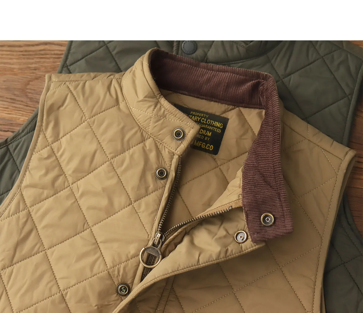 2026 Winter New American Retro Long Sleeve Dom Quilted Vest Men's Polo Style 100% Polyester Thick Casual Multi-pocket Jacket