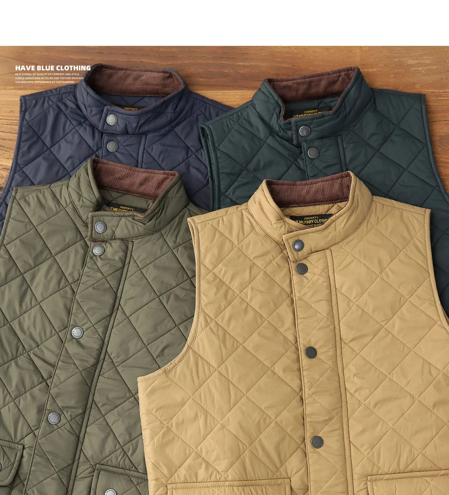 2026 Winter New American Retro Long Sleeve Dom Quilted Vest Men's Polo Style 100% Polyester Thick Casual Multi-pocket Jacket