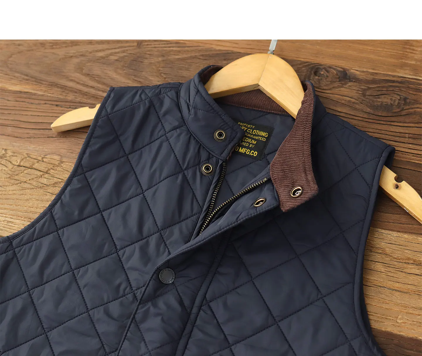 2026 Winter New American Retro Long Sleeve Dom Quilted Vest Men's Polo Style 100% Polyester Thick Casual Multi-pocket Jacket