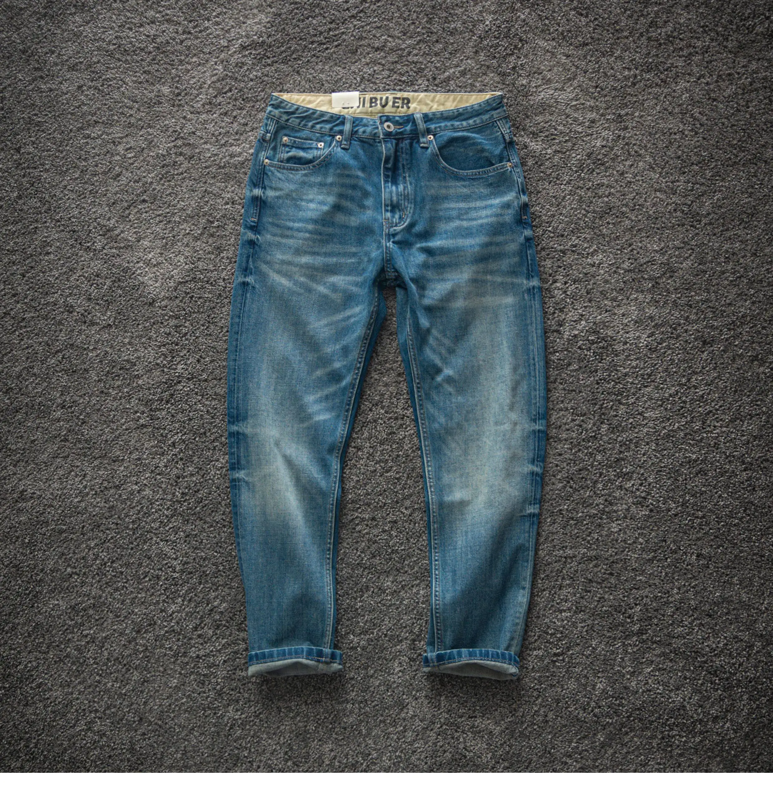 2026 Spring New American Retro Heavyweight High-end Comfort Jeans Men's Fashion 94% Cotton Washed Old Straight Casual Pants