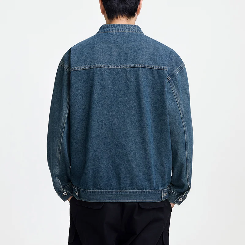Men's Casual Non-Stretch Denim Jacket High Street Style Zipper Loose Workwear Jacket Plus Size Trendy Streetwear Top