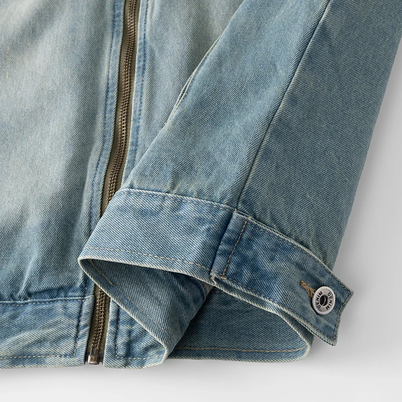 Men's Casual Non-Stretch Denim Jacket High Street Style Zipper Loose Workwear Jacket Plus Size Trendy Streetwear Top