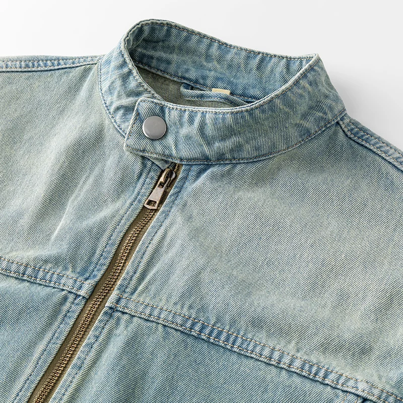 Men's Casual Non-Stretch Denim Jacket High Street Style Zipper Loose Workwear Jacket Plus Size Trendy Streetwear Top