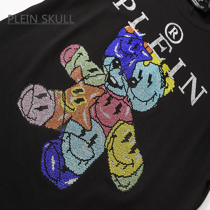 PLEIN SKULL Men's T-shirt Cotton Classic Retro Punk Short Sleeve Top Bear Printed Casual Round Unisex Sports Luxury Neck Tee