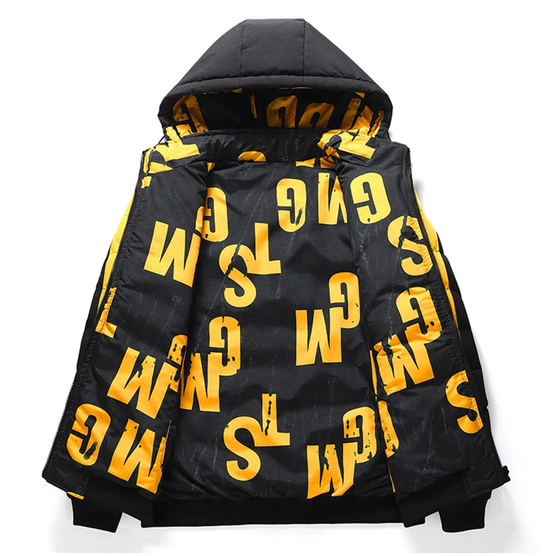 Men Fashion Double Sided Wear Jacket New Solid Removable Hat Comfort Thickening Coat Winter Casual Keep Warm Windproof Parka Men