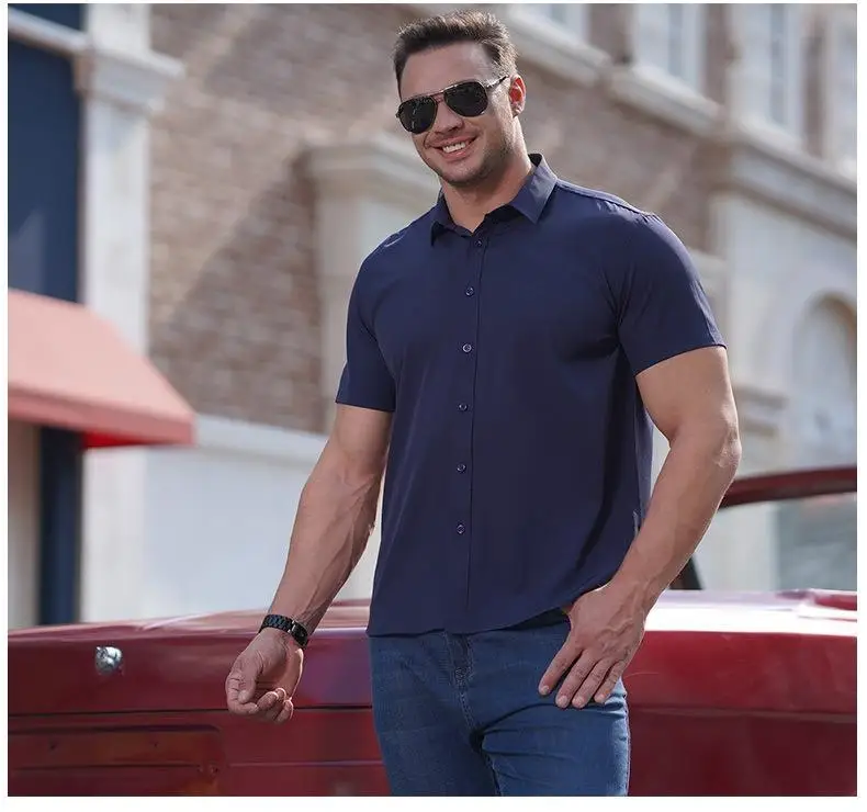 Oversized Men's Shirt 10XL 8XL Plus Size Short Sleeve Shirt Pure Color Business Formal Tees Casual Loose Fit Tops Male Clothing