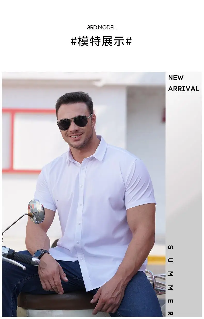 Oversized Men's Shirt 10XL 8XL Plus Size Short Sleeve Shirt Pure Color Business Formal Tees Casual Loose Fit Tops Male Clothing