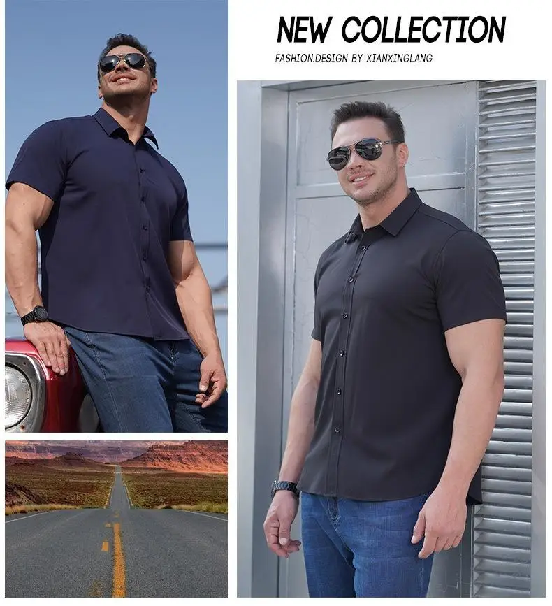 Oversized Men's Shirt 10XL 8XL Plus Size Short Sleeve Shirt Pure Color Business Formal Tees Casual Loose Fit Tops Male Clothing