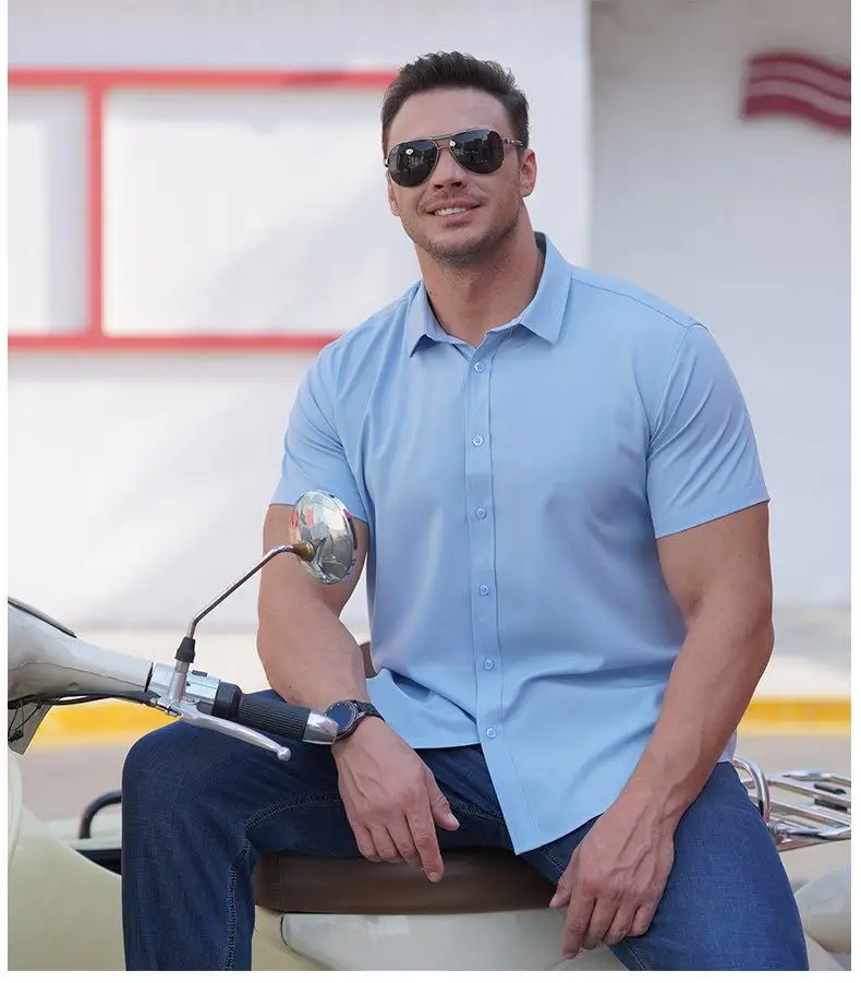Oversized Men's Shirt 10XL 8XL Plus Size Short Sleeve Shirt Pure Color Business Formal Tees Casual Loose Fit Tops Male Clothing
