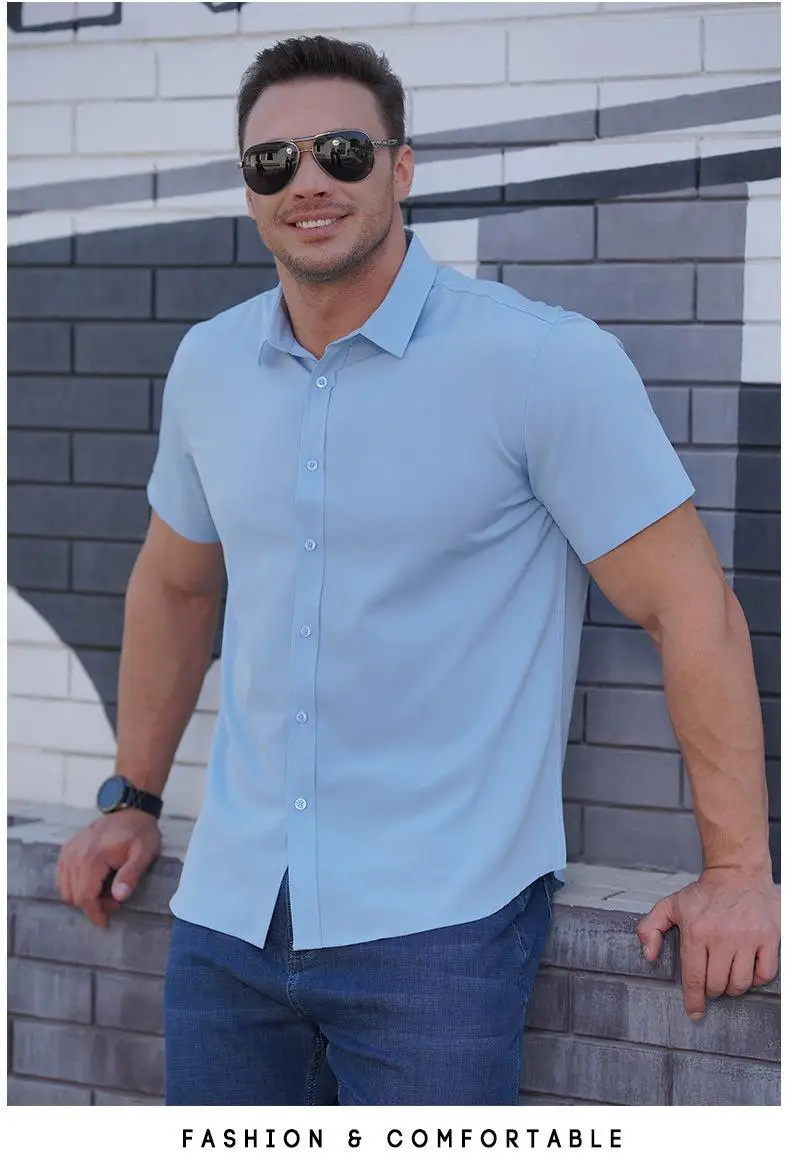 Oversized Men's Shirt 10XL 8XL Plus Size Short Sleeve Shirt Pure Color Business Formal Tees Casual Loose Fit Tops Male Clothing