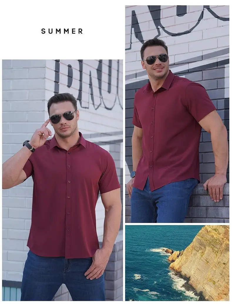 Oversized Men's Shirt 10XL 8XL Plus Size Short Sleeve Shirt Pure Color Business Formal Tees Casual Loose Fit Tops Male Clothing