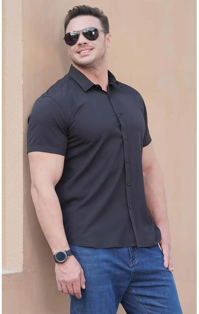 Oversized Men's Shirt 10XL 8XL Plus Size Short Sleeve Shirt Pure Color Business Formal Tees Casual Loose Fit Tops Male Clothing