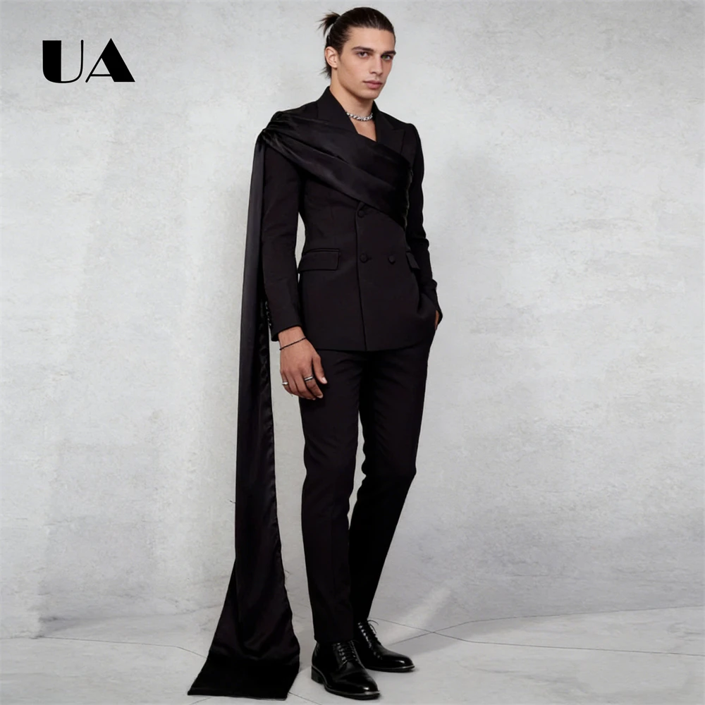 Trendy Unique Suit Set for Men, Double Breasted Suit Blazer with Satin Shawl, XXS-7XL Tailored Plus Size Suit Attire Prom Party