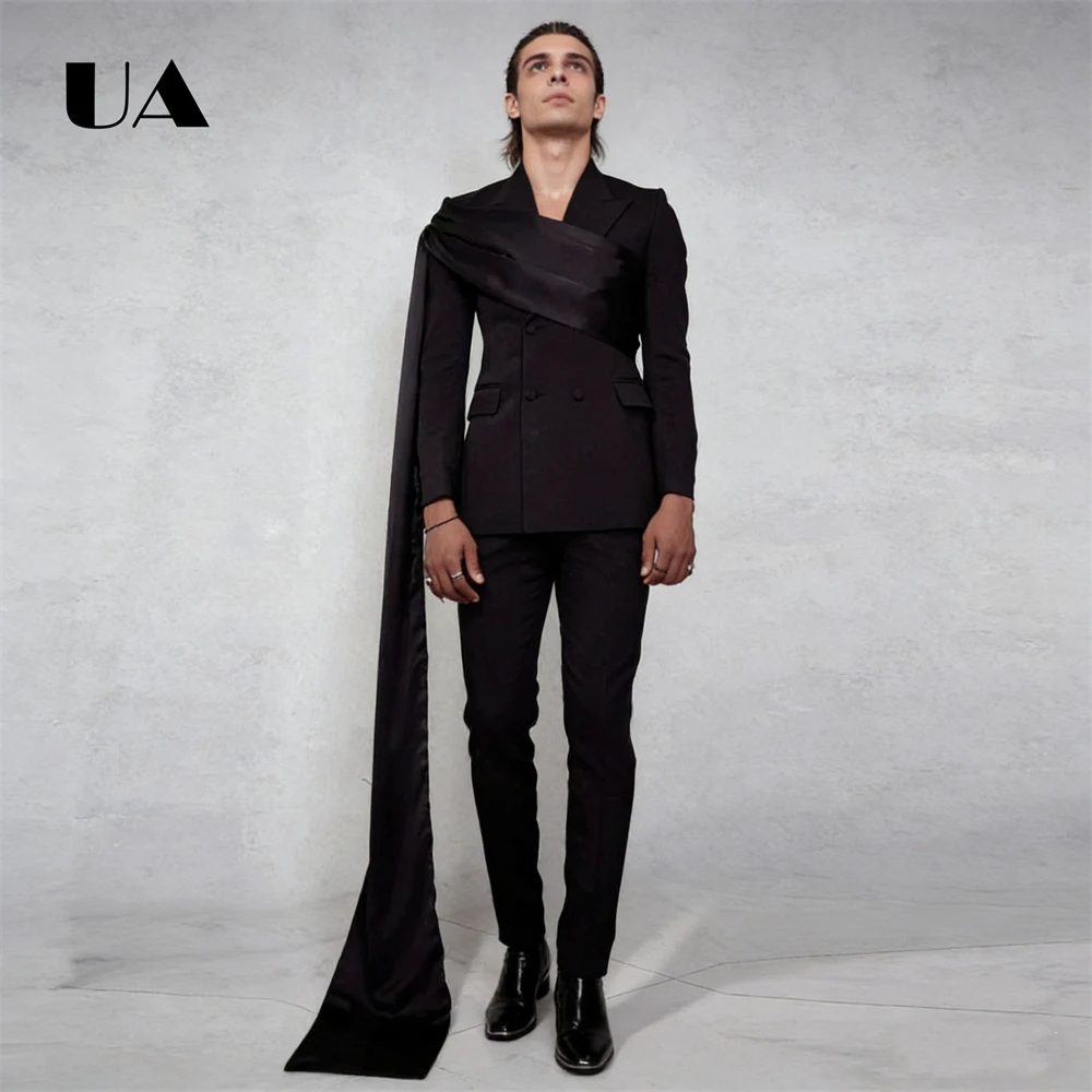Trendy Unique Suit Set for Men, Double Breasted Suit Blazer with Satin Shawl, XXS-7XL Tailored Plus Size Suit Attire Prom Party