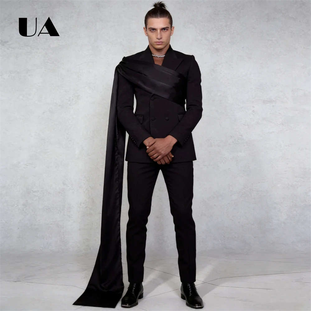 Trendy Unique Suit Set for Men, Double Breasted Suit Blazer with Satin Shawl, XXS-7XL Tailored Plus Size Suit Attire Prom Party