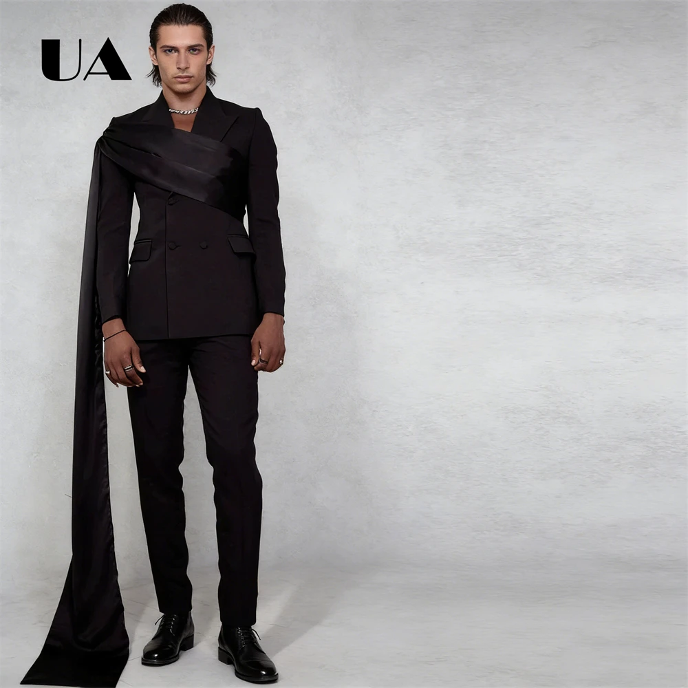 Trendy Unique Suit Set for Men, Double Breasted Suit Blazer with Satin Shawl, XXS-7XL Tailored Plus Size Suit Attire Prom Party