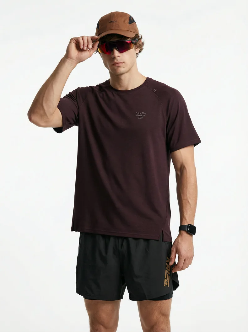 Men's Merino Wool Running T-Shirt - Breathable Short Sleeve Outdoor Sports Top for Summer