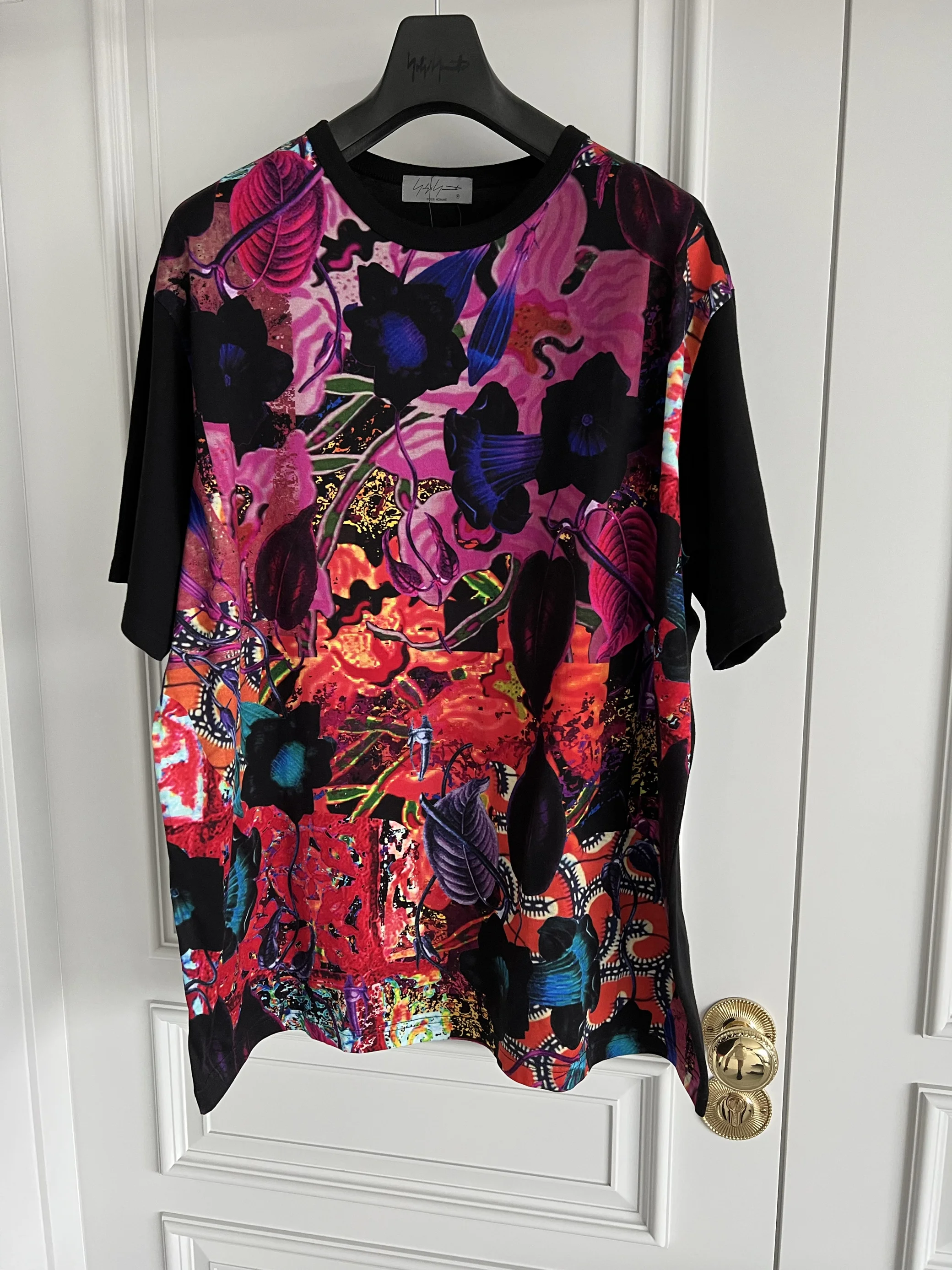 TOP-YAMAMOTO Original Design Collaboration Round Neck T-shirt, Hawaiian men's and women's large-sized Japanese