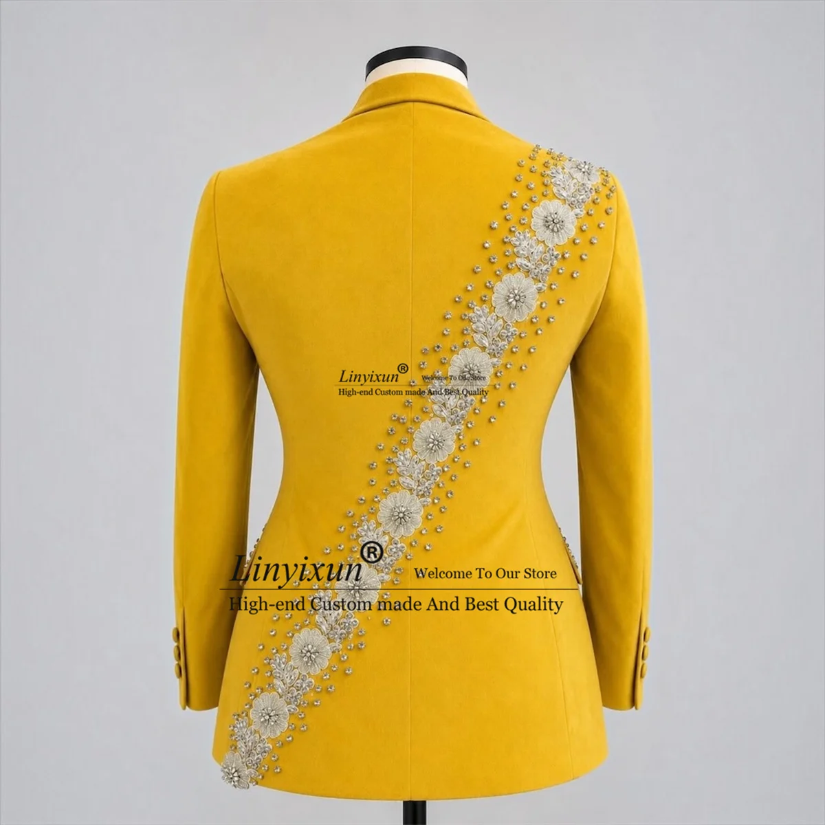 Fashion 3D Floars Men Suits With Diamond Beaded Groom Male Blazers 2 Pieces Sets Wedding Tuxedos Slim Fit ropa hombre Customized