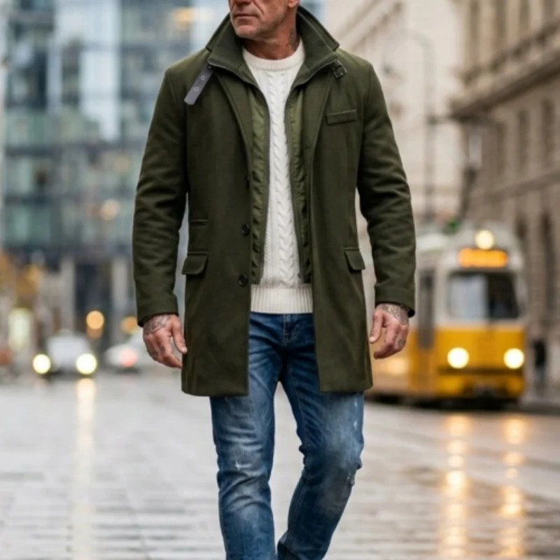New Winter Men's Double-Layered Parka Long Warm Belted Jacket | Casual Streetwear Trench Coat | Windproof Zipper Coat for Men**