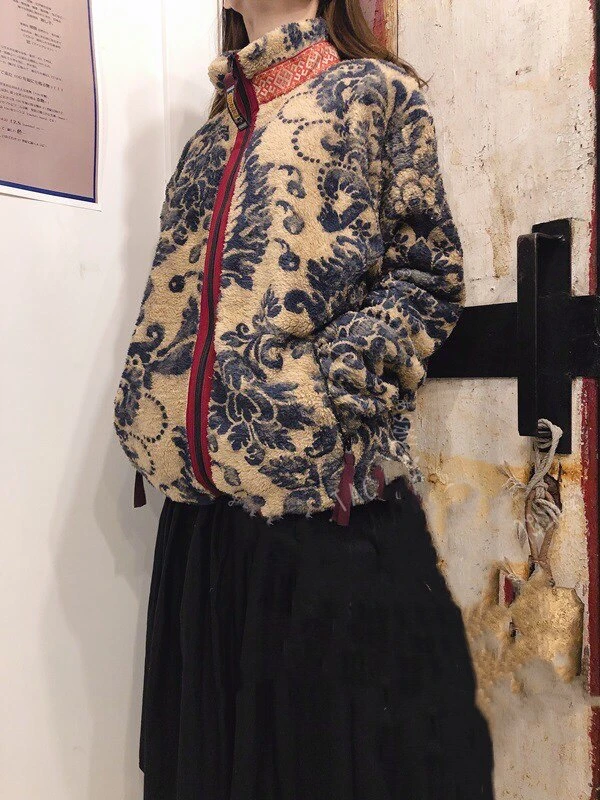 Japanese Autumn And Winter Shake Fleece Retro Casual Zipper Warm Jacket Tang Grass Tide Coat