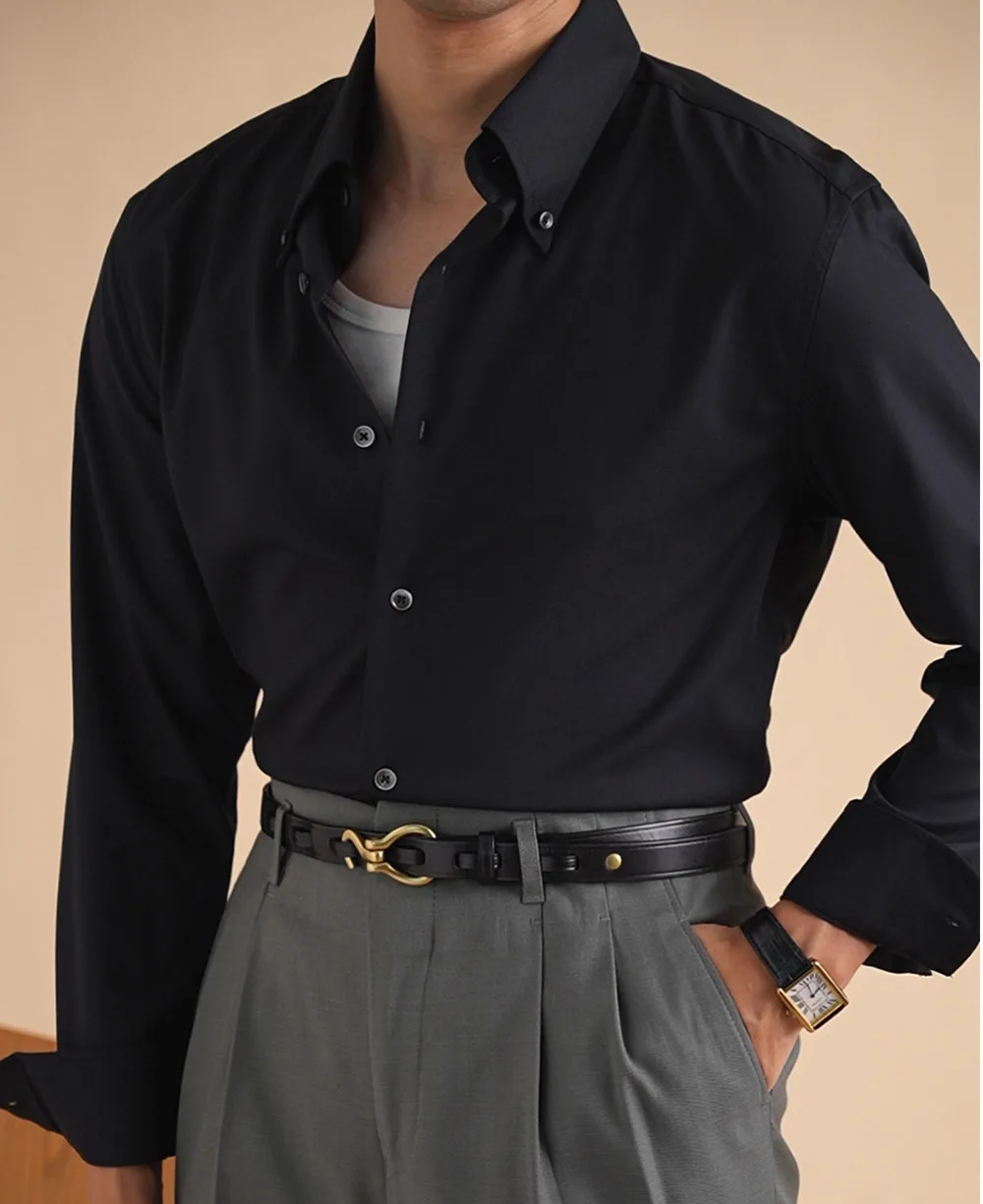 Italian Style Shirts Men Dress Camisa Social Masculina Breathable Long Sleeved Daily Solid Color Shirt Chemise Hawaienne Homme