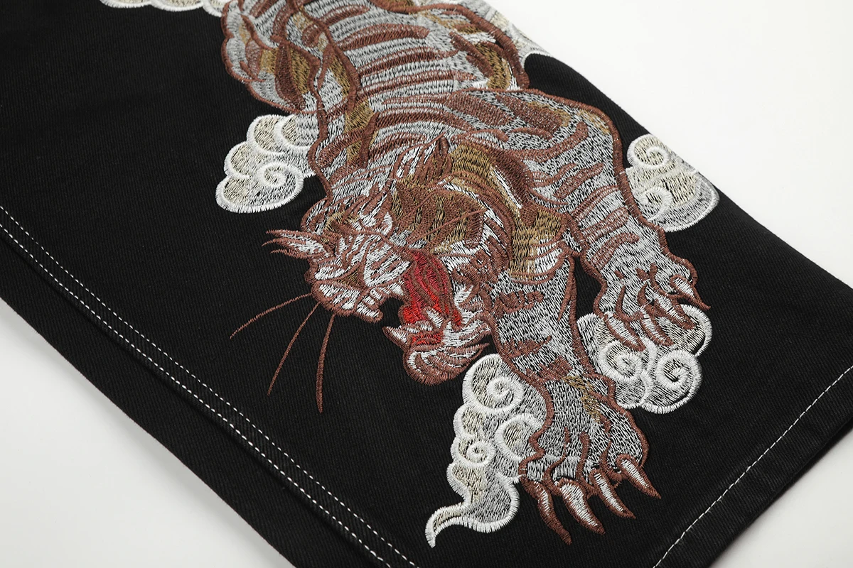 High Street Tiger Dragon Embroidery Baggy Jeans Pants for Men and Women Pantalones Hombre Straight Denim Trousers Oversized