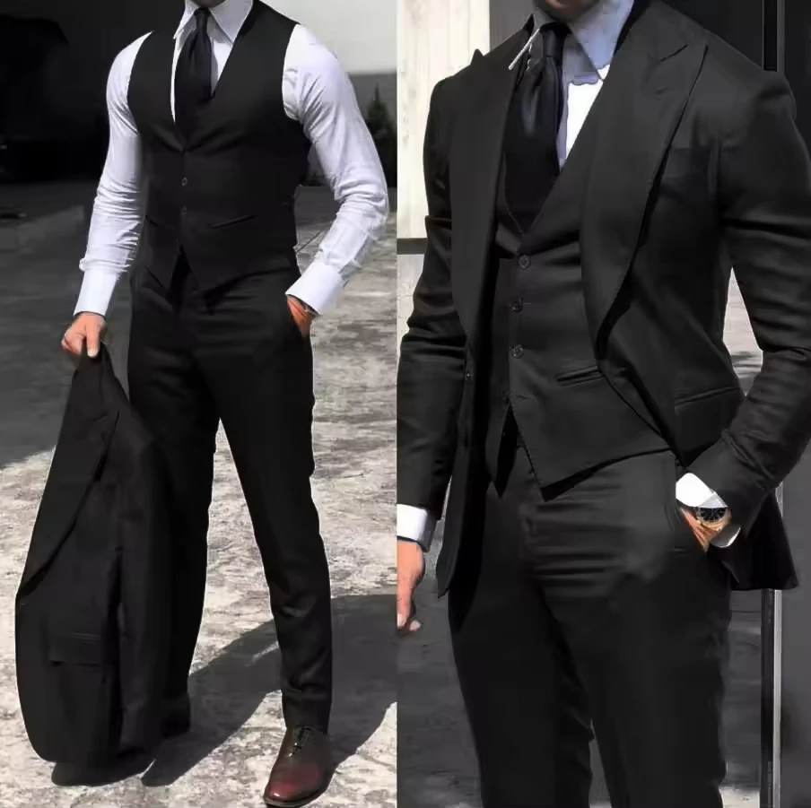 3 Pieces Men's Suit Classy Wedding Tuxedos Slim Fit Suit Vest Trousers Ensemble Spring Summer Business Parties Formal Occasions