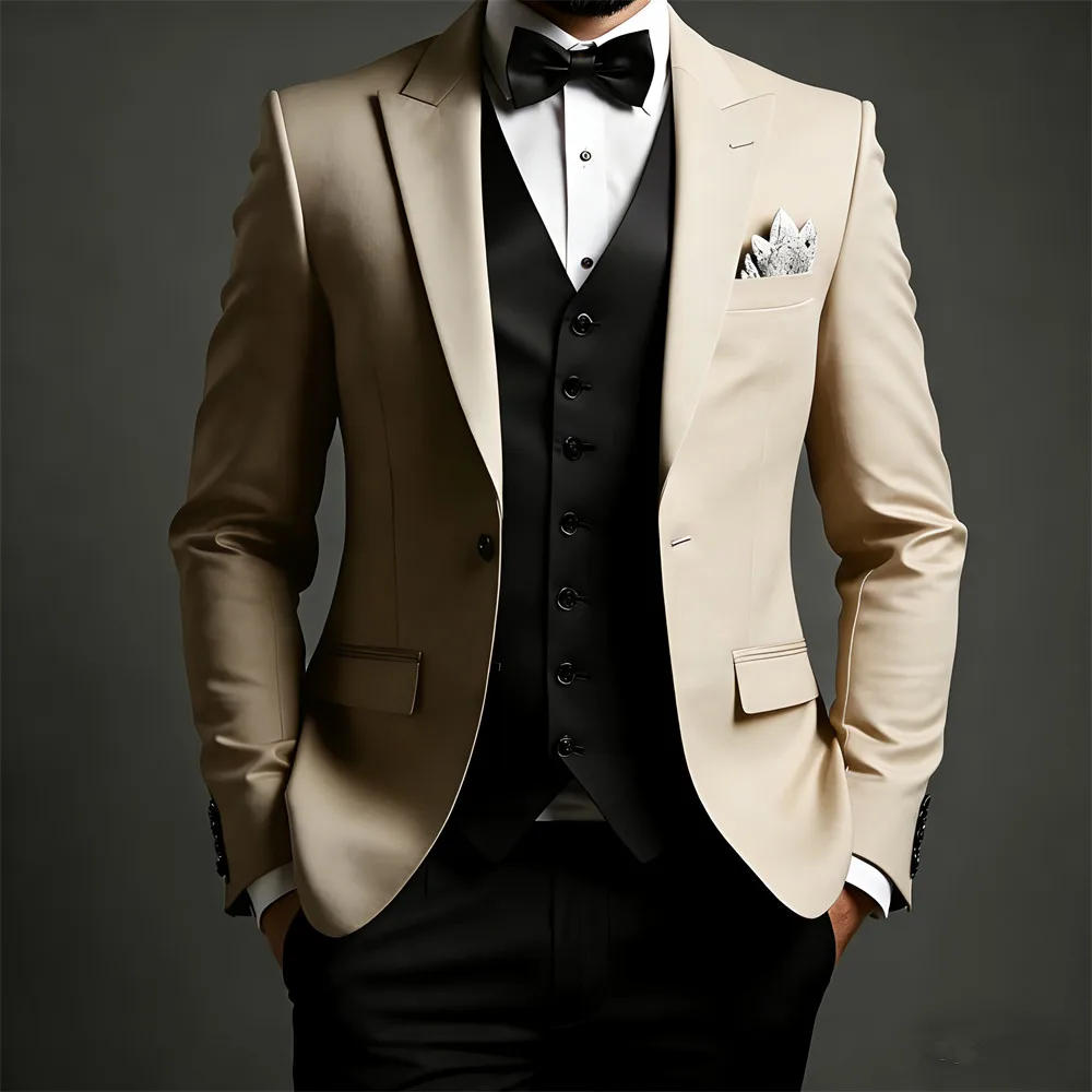 Classic Black Men's Suits 3 Pcs Fashion Formal Groom Suit Slim Fit Bespoke Office Event Men's Suit Jacket+Vest+Pants
