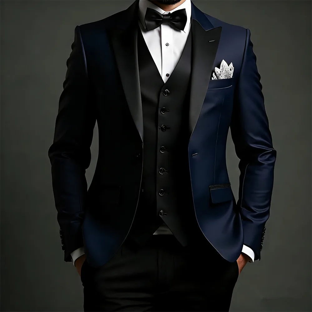 Classic Black Men's Suits 3 Pcs Fashion Formal Groom Suit Slim Fit Bespoke Office Event Men's Suit Jacket+Vest+Pants