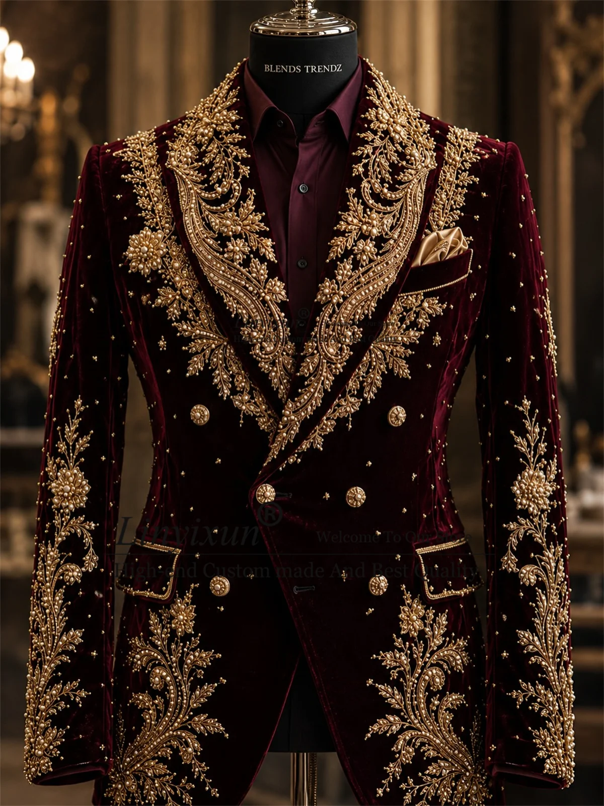 Luxury Jewelry Crystal Men Suits Customized Groom Wedding Tuxedos Outfit 2 Piece Sets Male Blazers Horse pattern Costume Homme