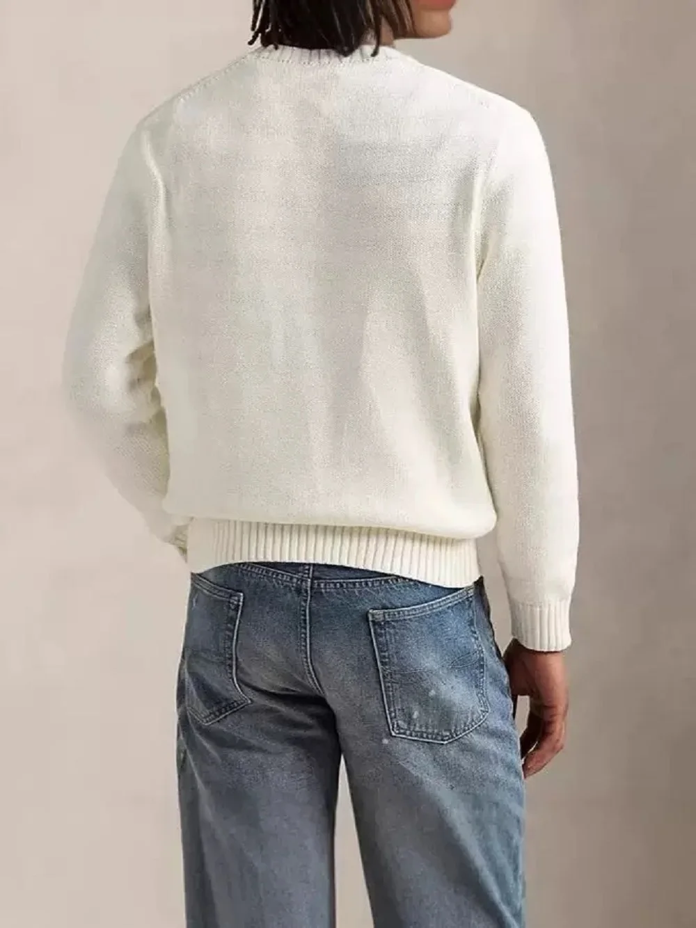 Cartoon Cowboy Men Women Autumn and Winter Christmas Sweater Embroidery Bear Long Sleeve Knitted Pullover Couples Cotton Jumper