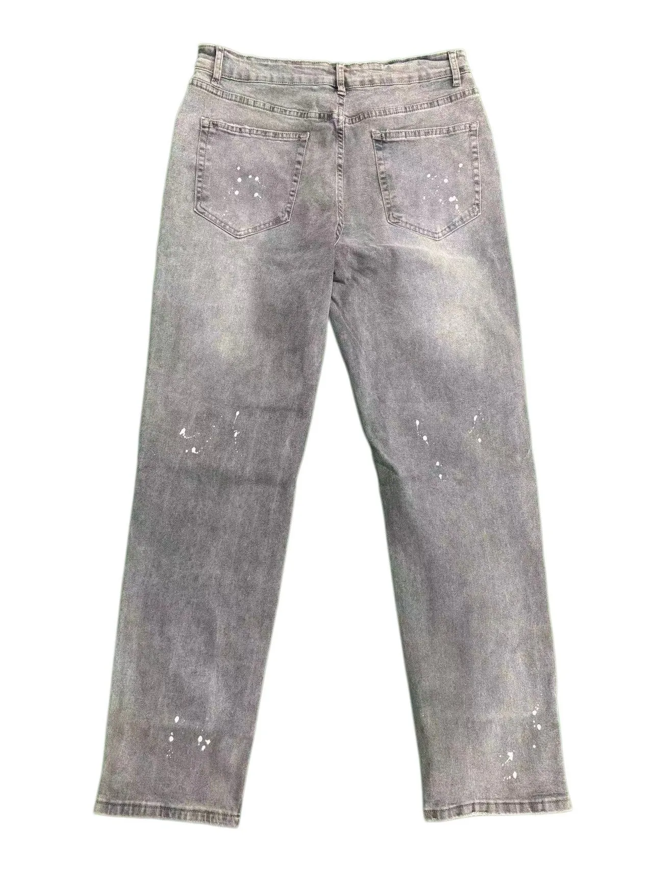 【HME】Men's Jeans | Ripped Paint Splatter Denim Pants, Men Retro Faded Washed Denim Jeans, Relaxed Straight‑Fit Male Denim Trousers, Destroyed Frayed Details, Durable Denim Bottoms, Multi‑Pocket Casual Denim Wear For Male Daily Going‑Out