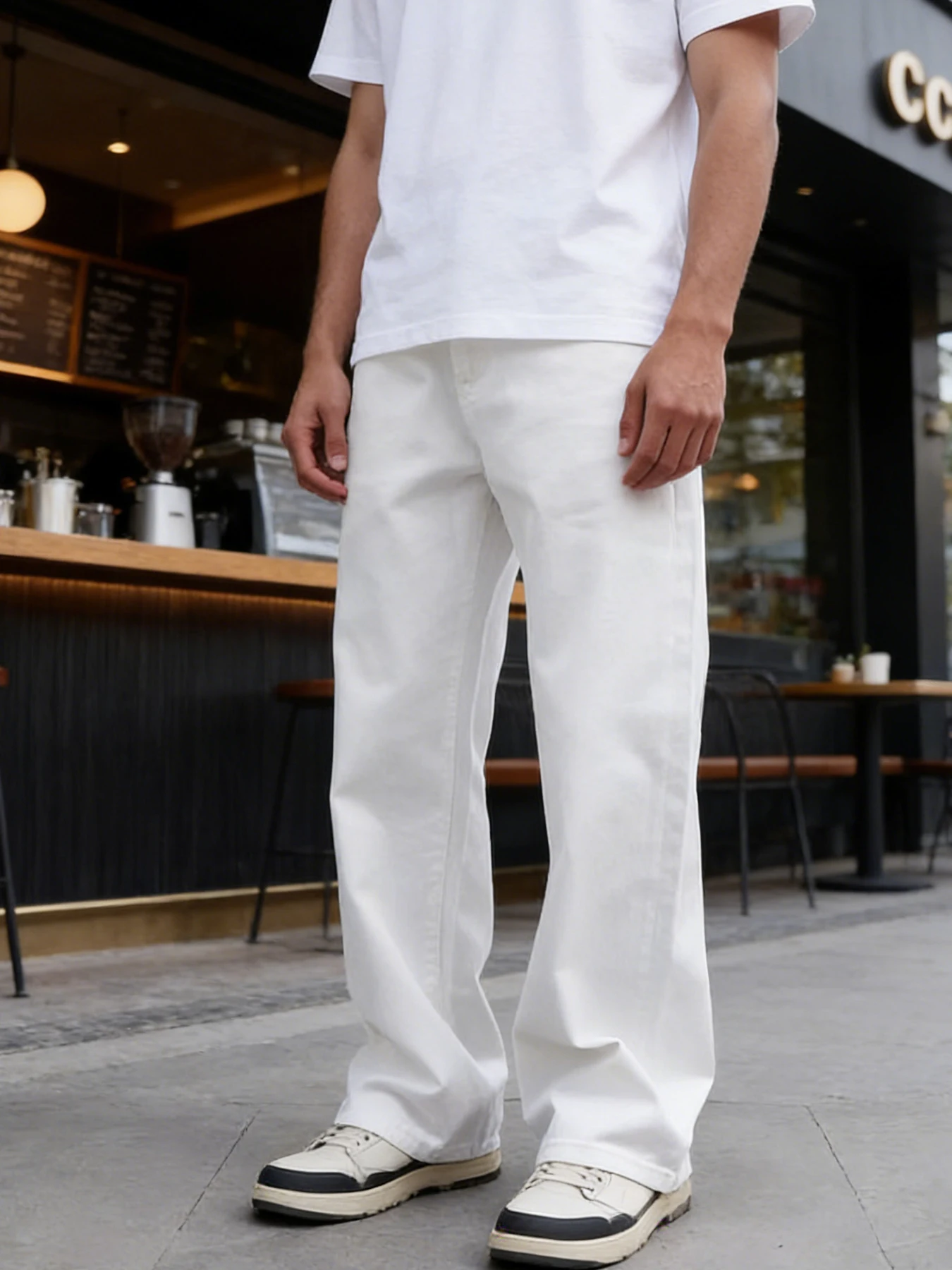 High-End Feeling Pure White Men's Jeans, Loose Wide-Leg Style That Flatters the Legs