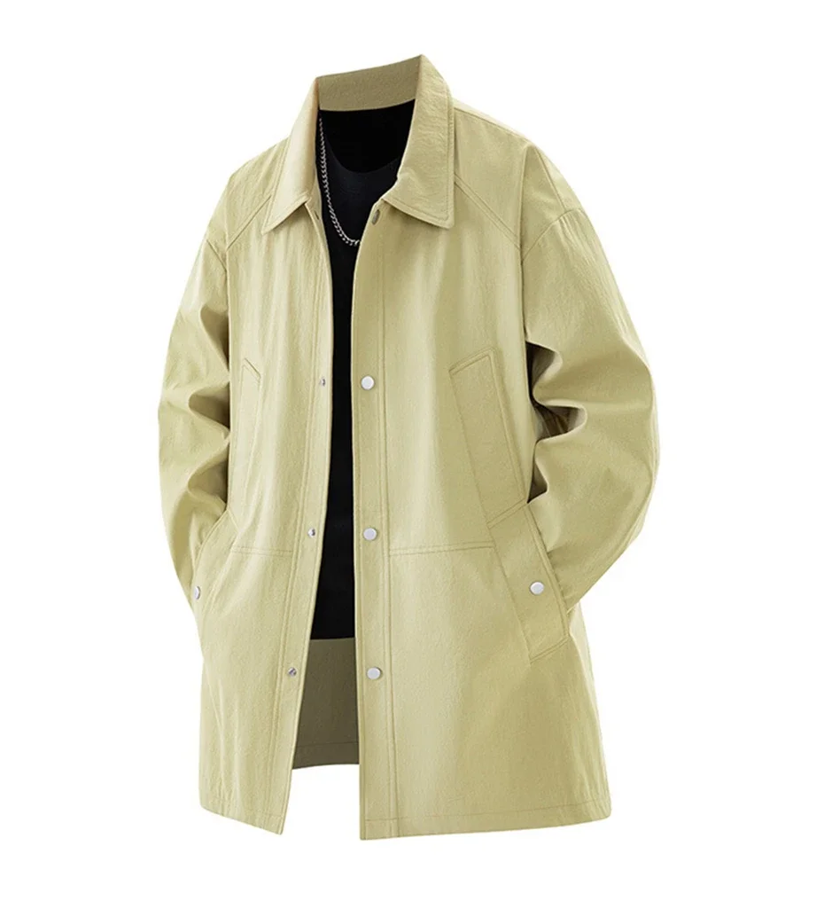 Big Size Men's Trench Coat Single Button Windbreaker Jacket Male Korean Popular Clothes Spring Demi-season Long Cardigan Outwear